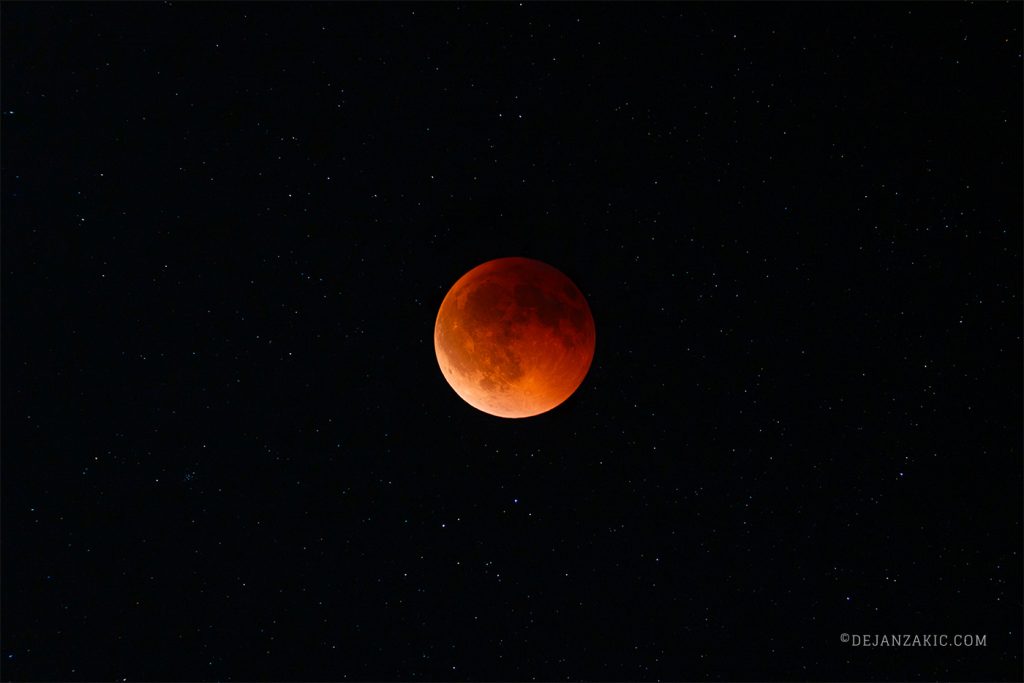 Blood moon in the night sky