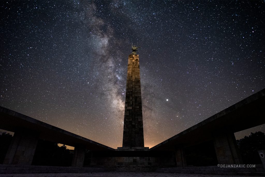 Milky Way above a stone tower